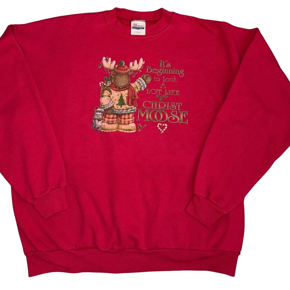 Vintage Hanes red sweatshirt adult xl Christmas moose grandma sweater classic